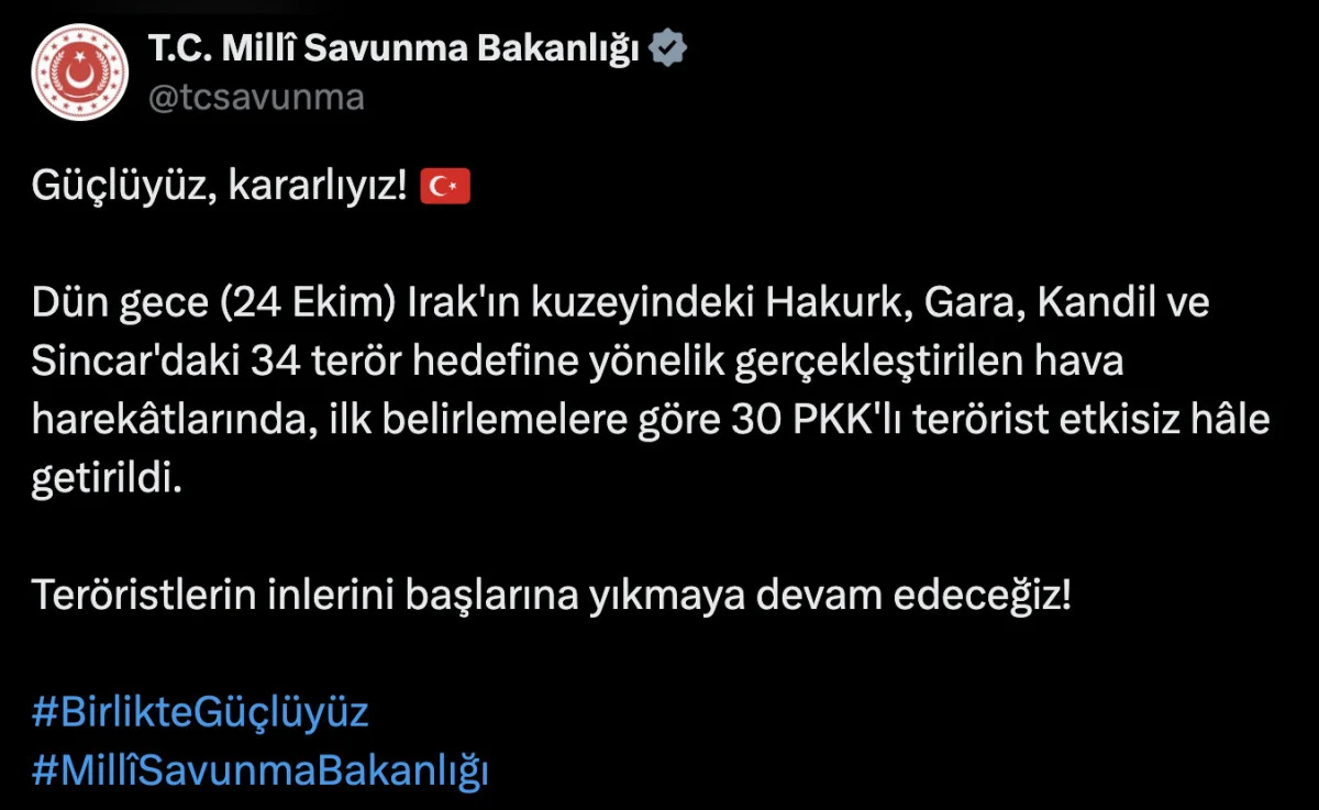 Irak ve Suriye’nin kuzeyine 41 terörist etkisiz hale getirildi